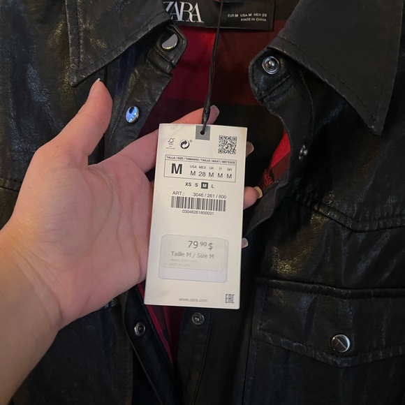 NWT ZARA faux leather over shirt with plaid interior - Picture 3 of 4